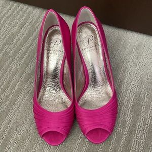 Adriana Papell magenta peep toe heels